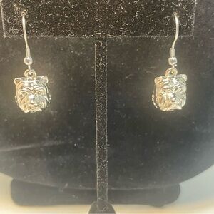 Silver Tone Bulldog Dangle Earrings